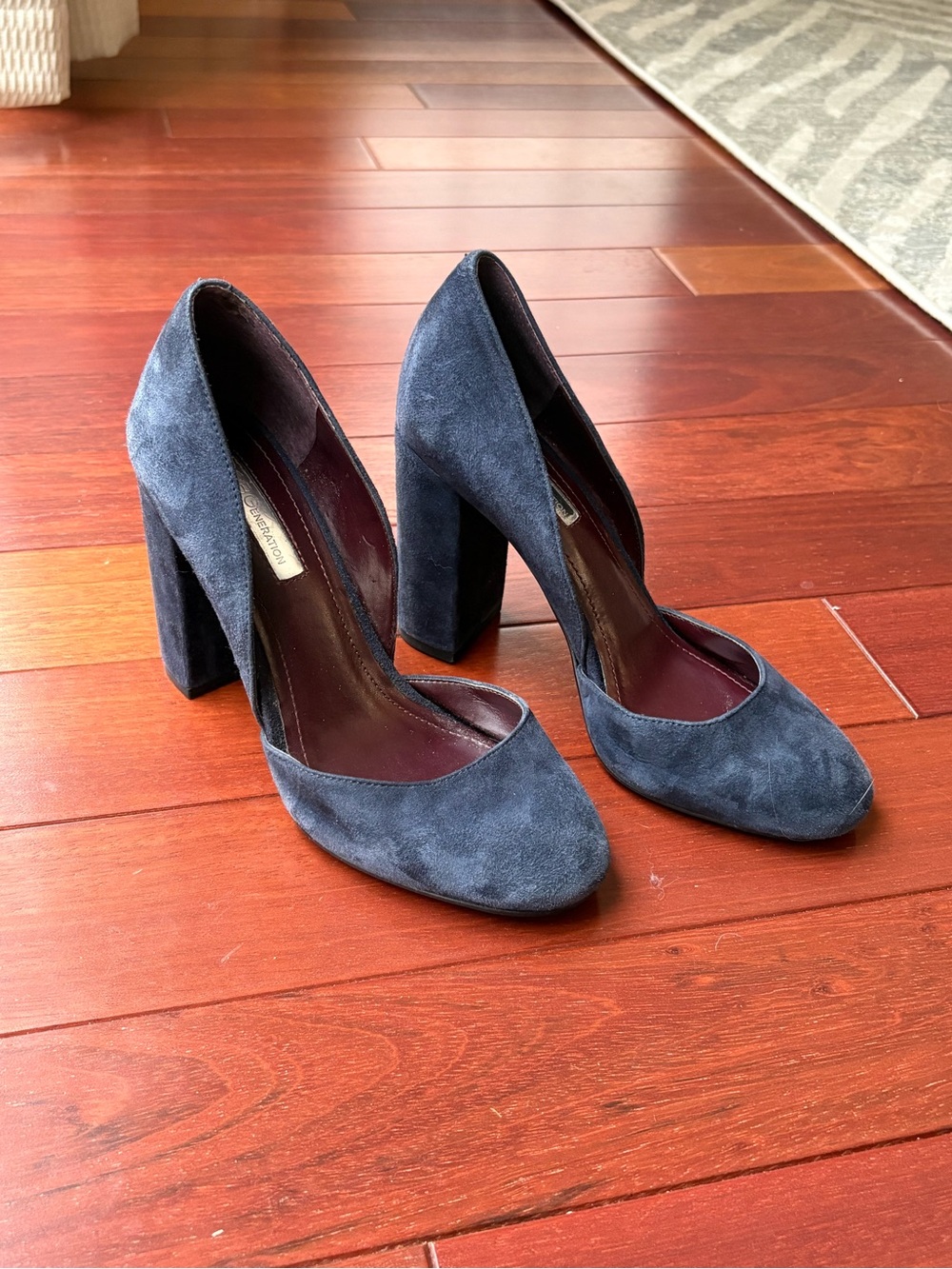 BCBGeneration Navy Blue Suede Round Toe Block Heel Pump
